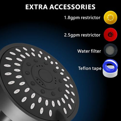 High Pressure Shower Head - 5 Spray Modes Powerful Pressure Boosting Showerhead For Bathroom - High Flow Fixed Showerheads (Matte Black) - color: Midnight Black Matte