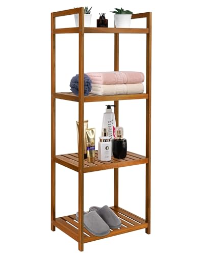 Utoplike Teak Wood Bathroom Shelf Organizer Stand, Standing Shower Caddy | Freestanding 4 Tier Bath Storage for Floor, Kitchen, Office