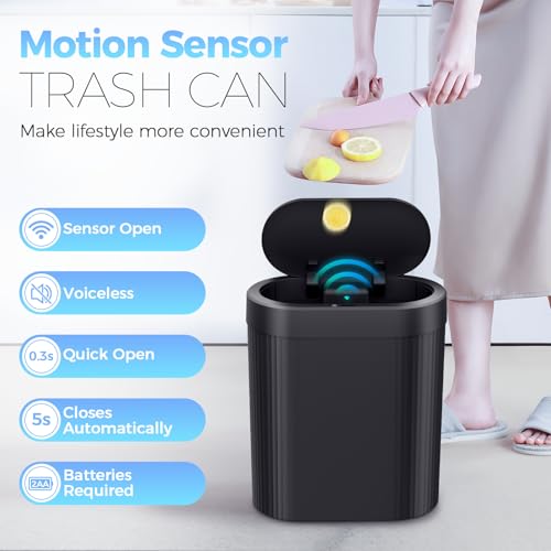jinligogo 3 Pack 5 Gallon Bathroom Trash Can with Lid, Automatic Motion Sensor Black Trash Can, Touchless Slim Waterproof Garbage Bin for Kitchen, Bedroom, Office, and Bathroom