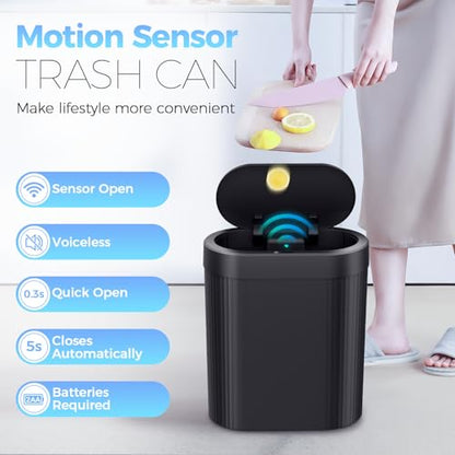 jinligogo 3 Pack 5 Gallon Bathroom Trash Can with Lid, Automatic Motion Sensor Black Trash Can, Touchless Slim Waterproof Garbage Bin for Kitchen, Bedroom, Office, and Bathroom