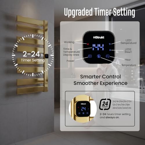 Towel Warmer, Heated Towel Rack with Built-in Timer and Temperature Control,Hard-Wired(Right-Wiring)/Plug-in Wall-Mounted Towel Rail, Aluminum, 18.8" W X 34.64" H, Gold - color: Gold, size: 18.8"L x 34.64"H