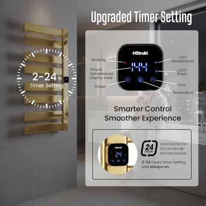 Towel Warmer, Heated Towel Rack with Built-in Timer and Temperature Control,Hard-Wired(Right-Wiring)/Plug-in Wall-Mounted Towel Rail, Aluminum, 18.8" W X 34.64" H, Gold - color: Gold, size: 18.8"L x 34.64"H