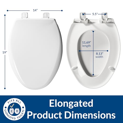 BEMIS 7900TDGSL Commercial Heavy Duty Closed Front Toilet Seat with Cover, Industrial No Slam Seat with Secure Installation, Made in USA, Elongated, White - size: Elongated
