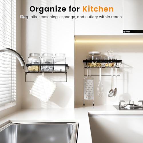 4-Pack Adhesive Bathroom & Kitchen Organizer Rack with Soap Holder | Large Capacity Rustproof Storage Shelf for Home Decor