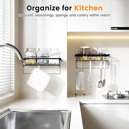 4-Pack Adhesive Bathroom & Kitchen Organizer Rack with Soap Holder | Large Capacity Rustproof Storage Shelf for Home Decor