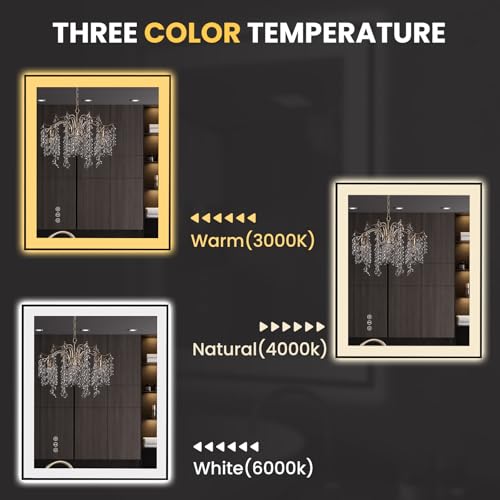 LOAAO 30"X36" LED Bathroom Mirror Black Framed | Anti-Fog, Dimmable, Memory Function, Tempered Glass, Lighted Vanity Mirror for Wall - size: 30"L x 36"W