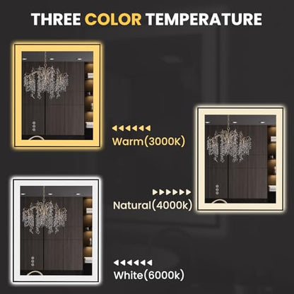 LOAAO 30"X36" LED Bathroom Mirror Black Framed | Anti-Fog, Dimmable, Memory Function, Tempered Glass, Lighted Vanity Mirror for Wall - size: 30"L x 36"W