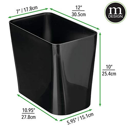 mDesign Plastic Small 3-Gallon Wastebasket, Trashcan Container Bin - for Bathroom, Bedroom, Kitchen, Home Office, Laundry Room - Holds Trash, Garbage, Waste - Black - color: Black