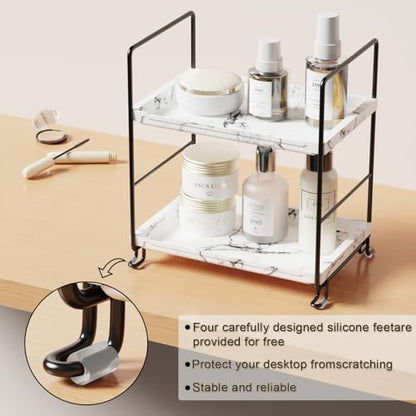 Kitchen Organizer,Small Spice Rack,Bathroom Organizer, Countertop Makeup Shelf Cosmetics Storage Display Rack Vanity Shelf,PP Imitation Marble Design,Tool-Less Install.(Black,2-Tier) - color: Imitation Marble,black