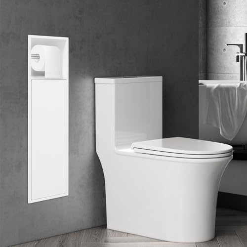 Recessed Toilet Paper Holder, 4 Tiers in Wall Toilet Paper Holder, 304 Stainless Steel Recessed Bathroom Cabinet Tissue Paper Storage Cabinet with Dispenser (White) - color: White