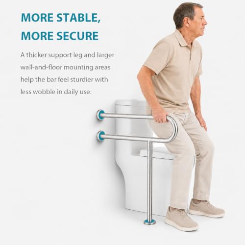 Toilet Safety Rail Stainless Steel: Modunful 304 Grab Bar with Stand Support - 23.6" Width, 400 lbs Capacity for Elderly, Disabled, Bathroom Safety - color: S-2911.Silver