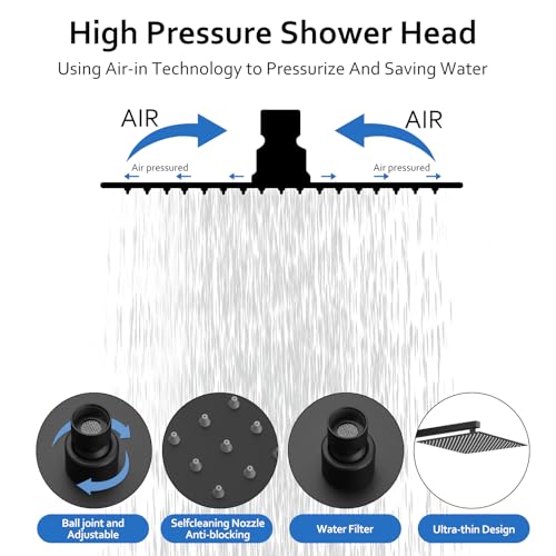RUMOSE Rainfall Shower System with 4 Full Body Jet 4 Mode Shower Faucet Set | 12 Inch Rain Shower Head, 2 in 1 Handheld Spray, Matte Black Brass Shower Jet Shower Fixtures, Wall Mounted - color: Matte Black