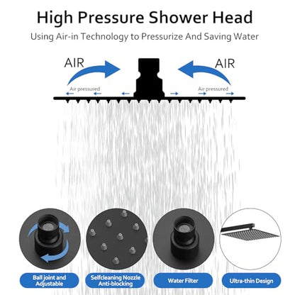 RUMOSE Rainfall Shower System with 4 Full Body Jet 4 Mode Shower Faucet Set | 12 Inch Rain Shower Head, 2 in 1 Handheld Spray, Matte Black Brass Shower Jet Shower Fixtures, Wall Mounted - color: Matte Black