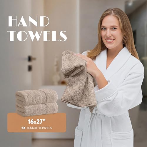 White Classic Taupe Bath Towel Set of 6-100% Cotton Highly Absorbent Towels for Bathroom, 2 Luxury Bath Towels 650GSM, 2 Hand Towels, 2 Washcloths - color: Taupe