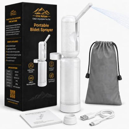 Travel Bidet, Portable Bidet Sprayer ONE NATURE 500mL/m IPX6 Waterproof Electric High Pressure Handheld Bidet Sprayer USB-C Rechargeable for Women Men Baby Bidet Peri Bottle Postpartum Clean - color: Grey