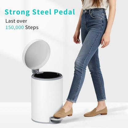 mVm Bathroom Trash Can,5.3 Gallon/20 Lliter Step Garbage Can with Lid and Foot Pedal,Soft-Close,Anti-Fingerprint.Round Stainless Steel Trash Can for Kitchen Bathroom,Office,Living Room (Matte White) - color: White, size: 5.3Gal/20L