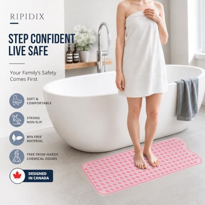 Bathtub Mat Non-Slip – 39" x 15.5" Extra Long Shower Mat with Suction Cups, BPA Free & Machine Washable, Textured Bath Mat for Tub, Ideal for Kids, Seniors & Pregnant Women, Clear Pink - color: Light Pink