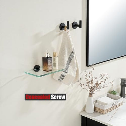 JQK Bathroom Glass Shelf Black, Tempered Glass Shower Storage 8 by 5 inches, 304 Stainless Steel Matte Black Wall Mount, TGS101L8-PB - color: Matte Black, size: 8 Inch (1 Pack)