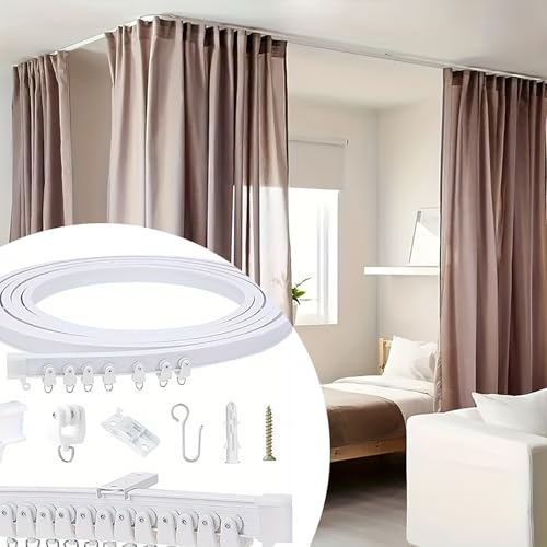 Flexible Bendable Curtain Track, 3.28ft Wall Mount PVC Steel Plate, Heavy Duty Ceiling Curtain Track, Curved Tracks for Window Bay Shower (White-2pcs) - color: White-2pcs