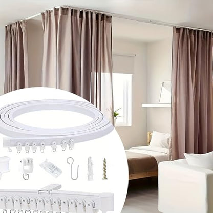 Flexible Bendable Curtain Track, 3.28ft Wall Mount PVC Steel Plate, Heavy Duty Ceiling Curtain Track, Curved Tracks for Window Bay Shower (White-2pcs) - color: White-2pcs