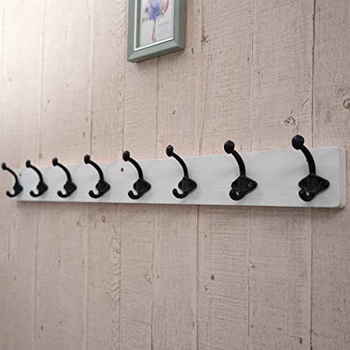 WEBI Rustic Coat Rack Wall Mount,35.43" Long 8 Cast Iron Coat Hooks Wall Mounted,Heavy Duty Wall Coat Hanger Hooks for Hanging Coats,Clothes,Jacket,Black on White - color: White, size: 35 Inch
