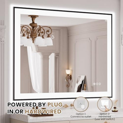 LOAAO 40"X32" LED Bathroom Mirror Black Framed | Anti-Fog, Dimmable, Memory Function, Tempered Glass, Lighted Vanity Mirror for Wall - size: 40"L x 32"W
