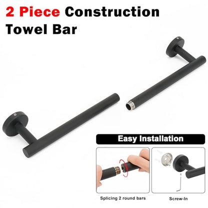 NearMoon Bath Towel Bar, Thicken Stainless Steel Shower Towel Rack Holder Wall Mounted for Bathroom,18-lnch Overall Length-16-lnch Usable Hanging Space (1 Pack, Matte Black) - color: Matte Black, size: 18 Inch