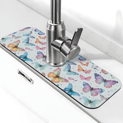 Butterfly Butterflies Kitchen Sink Splash Guard Faucet Mat Super Absorbent Fast Drying Mat Sink Gadgets-Fast Drying Pad Sink Mat For Kitchen Bathroom (15" X 5.5" ) - color: Butterfly