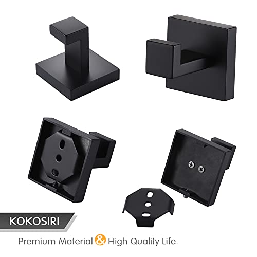 KOKOSIRI Bath Towel Hook Wall Mount Square Robe Hook Coat Hook, Bathroom Kitchen Garage Heavy Duty Wall Mounted, SUS 304 Stainless Steel, Matte Black, B1010BK-P2 - color: Matte Black, size: 2 Pack