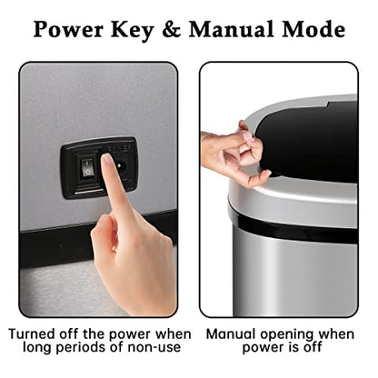 13 Gallon Trash Can Automatic Kitchen Garbage Can Easy-Clean 50L Stainless Steel Brushed Motion Sensor Waterproof with Lid for Bathroom Office (Sliver)