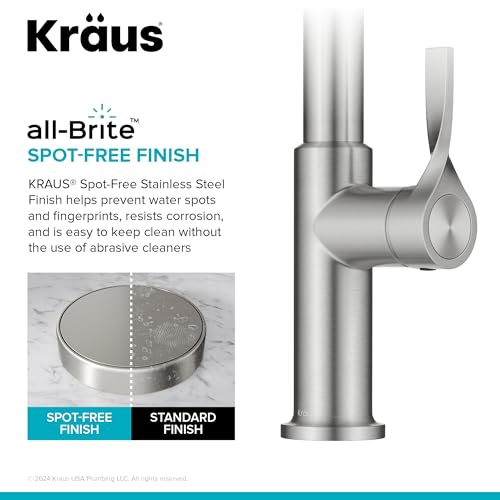 KRAUS Torak Pull Down Kitchen Faucet in Spot-Free Stainless Steel with 2 Function Sprayer, Pre-Attached Water Lines, and Mounting Hardware, KPF-2841SFS - color: Spot Free Stainless Steel, style: Pull-Down Square Arc Faucet