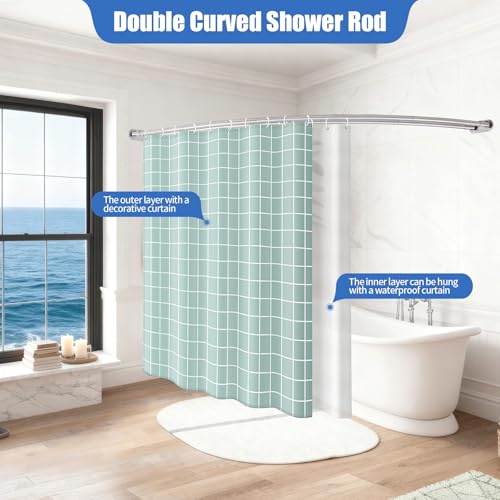 Double Curved Shower Curtain Rod 42 to 72 Inches Elegant Double Shower Curtain Rod Adjustable Wall Mounted Double Shower Curtain Pole for Bathroom (Silver, 42 to 72") - color: Silver 1, size: 42"-72"