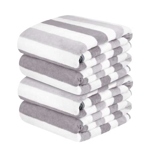 JML Bath Towels, Pack of 4, 30"x60", Large, Cabana Stripe Grey | Hanging Loop, Lint Free, Oversized, Soft, Super Absorbent,Fast Drying, Perfect for Shower, Sauna, Gym, Sports, Fitness, Yoga - color: Cabana Stripe Grey, size: 4 Pack (30 in x 60 in)