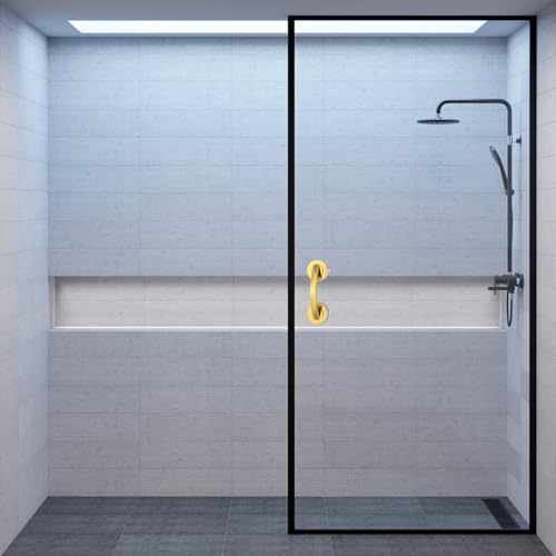 VOSAREA Golden Grab Bars for Shower, Heavy Duty Suction Cup Shower Handle, Reusable Bathroom Safety Grab Bars for Seniors and Elderly