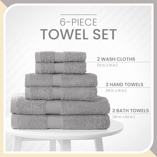 Martex 6-Piece 100% Ringspun Cotton Towel Set, Silver | Quick Dry, Super Absorbent & Soft, Lightweight, 2 Bath, 2 Hand, 2 Wash Cloths - color: Silver