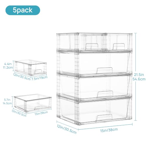 Vtopmart Clear Stackable Storage Drawers, 5 Pack Wide Storage Set | Wide and Small Pull-Out PET Drawers Designed for Large and Small Item Sorting, Cabinets, Closets, Pantry - style: 3 Wide+2 Small