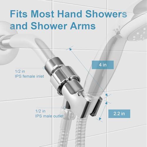 OFFO Shower Head Holder with Solid Metal Ball Joint for Handheld Shower Head, Adjustable Shower Arm Mount for Connecting Shower Arm and Shower Hose, 1/2 in IPS Female Inlet and Male Outlet, Chrome - style: Chrome