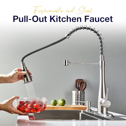 Kitchen Faucets with Pull Down Sprayer, High Arc Single Handle Classic Stainless Steel Sink Faucet 1 or 3 Hole, Suitable for Farmhouse Camper Laundry Rv Bar, Brushed Nickel - color: Brushed Nickel, style: Modern