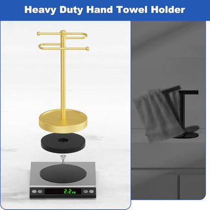 Hand Towel Holder, 304 Stainless Steel Heavy Duty S Shape Hand Towel Stand Free Standing Towel Bar for Bathroom Kitchen Countertop - color: Gold