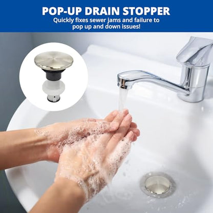 972-098J Brushed Nickel Bathroom Sink Push & Seal Pop Up Drain Stopper | Sealed and Durable 35338-06XX