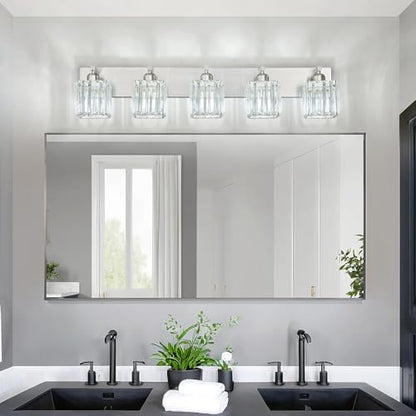 Modern Vanity Light 5-Lights Brushed Nickel Vanity Light Crystal Bathroom Wall Light Bathroom Light Fixtures - color: Nickel Straight, size: 5-light