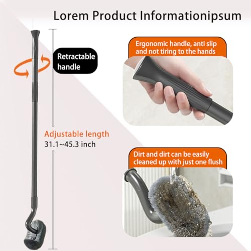 Wall Mounted 31-45 Inch Retractable Long Handle Toilet Brush with 2 Brush Heads (Silicone & Stiff Bristle) - Toilet Bowl Scrubber for Seniors, Pregnant Women, Back Pain Sufferers, Janitors