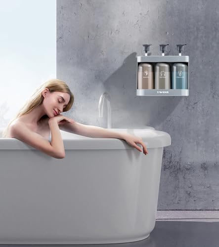 Shampoo and Conditioner Dispenser Shower Soap Dispenser 3 Chamber No Drill Shampoo Dispense for Shower Wall Mounted Shower Shampoo Dispenser 3 Chamber for Bathroom Hotel 3 * 13.37 fl.oz Sliver - color: Sliver-3