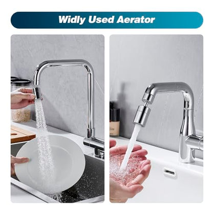360° Swivel Faucet Aerator, Dual Mode Water Saving Sprayer Head, Chrome Brass Nozzle, Universal Fit for Kitchen & Bathroom Sinks (22mm Male & 24mm Female)