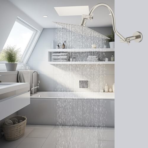 Hibbent All Metal Upgraded 18'' Shower Head Extension Arm, Brushed Nickel | Shower Arm with Flange, Brass Flexible Height & Angle Adjustable Shower Extender with Lock Joint, Universal Connection - color: Brushed Nickel