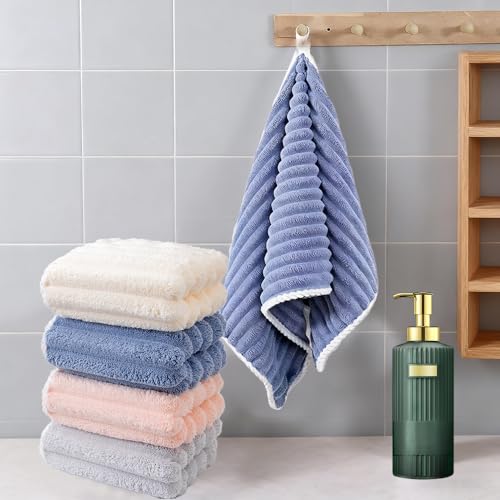 Soft Coral Velvet Hand Towels, Microfiber Washcloths for Bathroom (1 Pack, 12"X24") - Light, Soft & Absorbent, Multipurpose Hand Towels with Hanging Loops, Daily Use & Guest Use, Coral Blue - color: Coral-blue