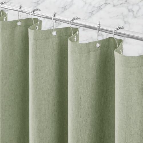 Linen-Like Shower Curtain, Waterproof Premium 250GSM Heavyweight Fabric, 72 x 72, with 12 Stainless Steel Hooks, Luxury Hotel Spa Bathroom Decor, Machine Washable, Weighted Hem, Sage Green - color: Linen-sage Green
