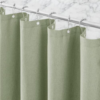 Linen-Like Shower Curtain, Waterproof Premium 250GSM Heavyweight Fabric, 72 x 72, with 12 Stainless Steel Hooks, Luxury Hotel Spa Bathroom Decor, Machine Washable, Weighted Hem, Sage Green - color: Linen-sage Green