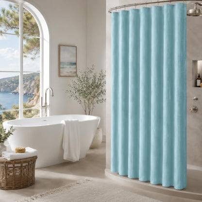LaCyan 3 in 1 Waterproof Waffle Weave Shower Curtain and Clear Liner Set with 12 Stainless Steel Hooks Double Sided for Bathroom 72 Inches Heavy Duty Polyester Fabric Shower Curtains 72x72 - color: Teal, size: 72"W x 72"L (Pack of 3)