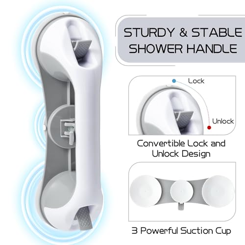 Grab Bars for Bathtubs Showers - 2 Pack Bath Shower Handles for Senior with 3 Suction Cups, 11 Inch Bathroom Heavy Duty Safety Grip Bar, Removable No Drilling Handrail Handicap for Elderly